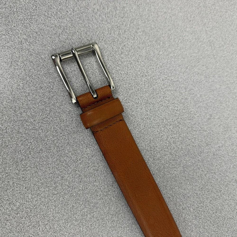 Cole Haan Belt Mens 34 Brown Leather Silver Tone Buckle Classic Everyday Dress